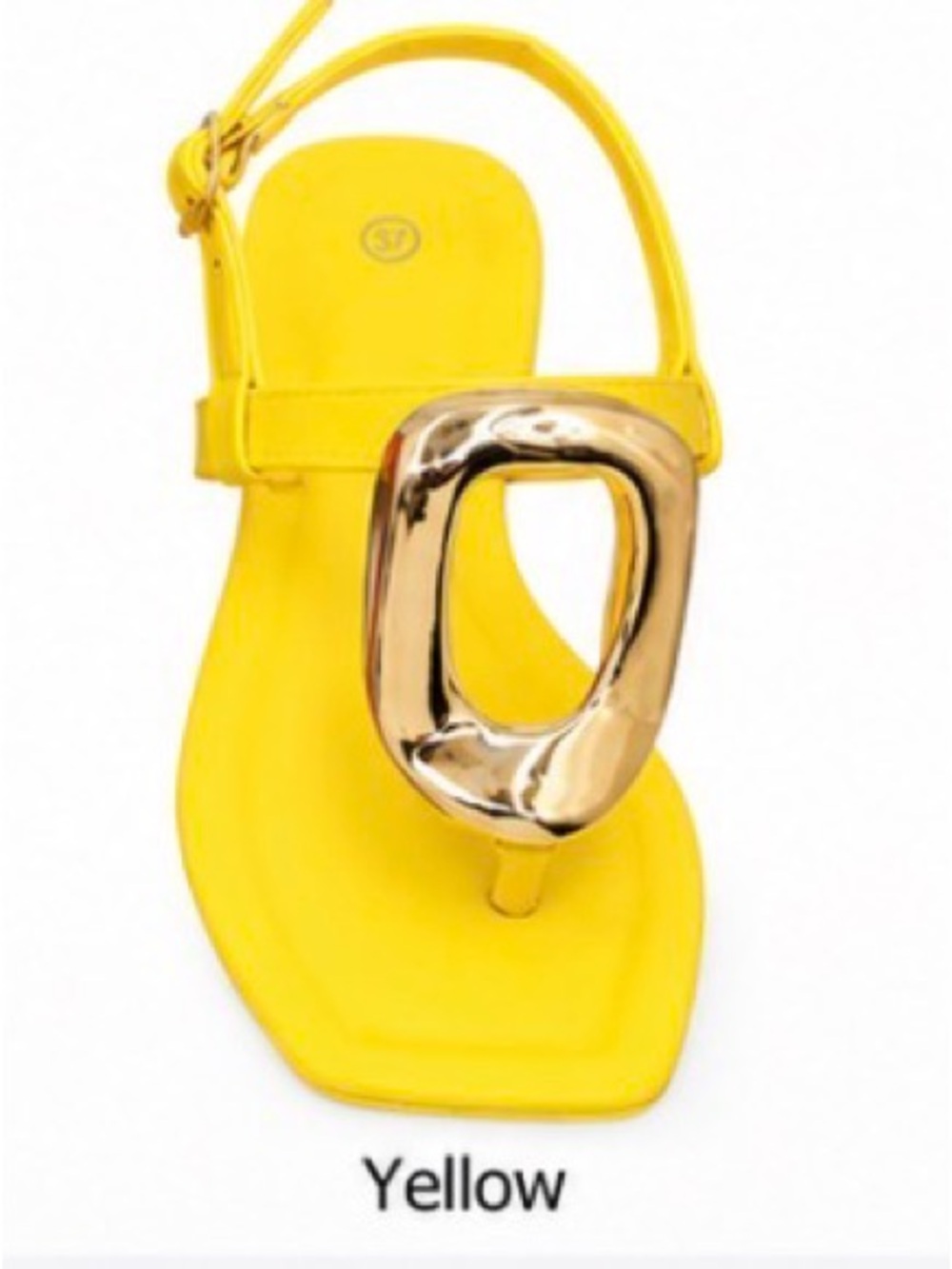 Yellow Women's T-Strap Sandal with Gold Accent Detail